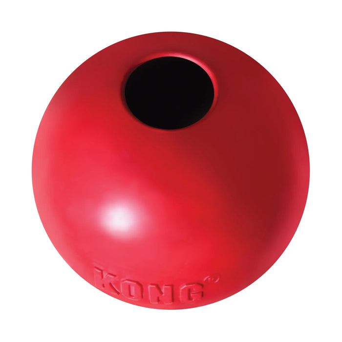 KONG Ball with Hole, a natural red rubber ball with an opening through the centre, medium to large size