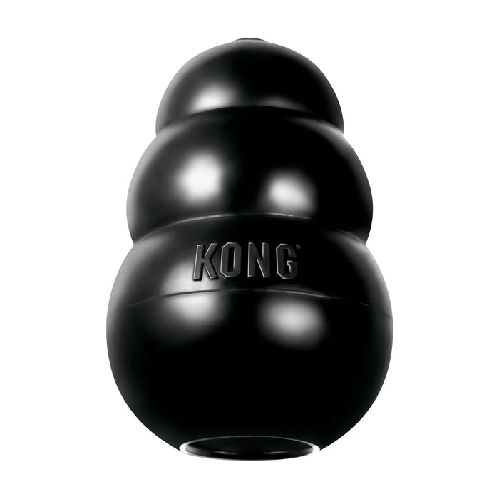 KONG Extreme black rubber stuffable toy photographed upright, showing its tapered tiers