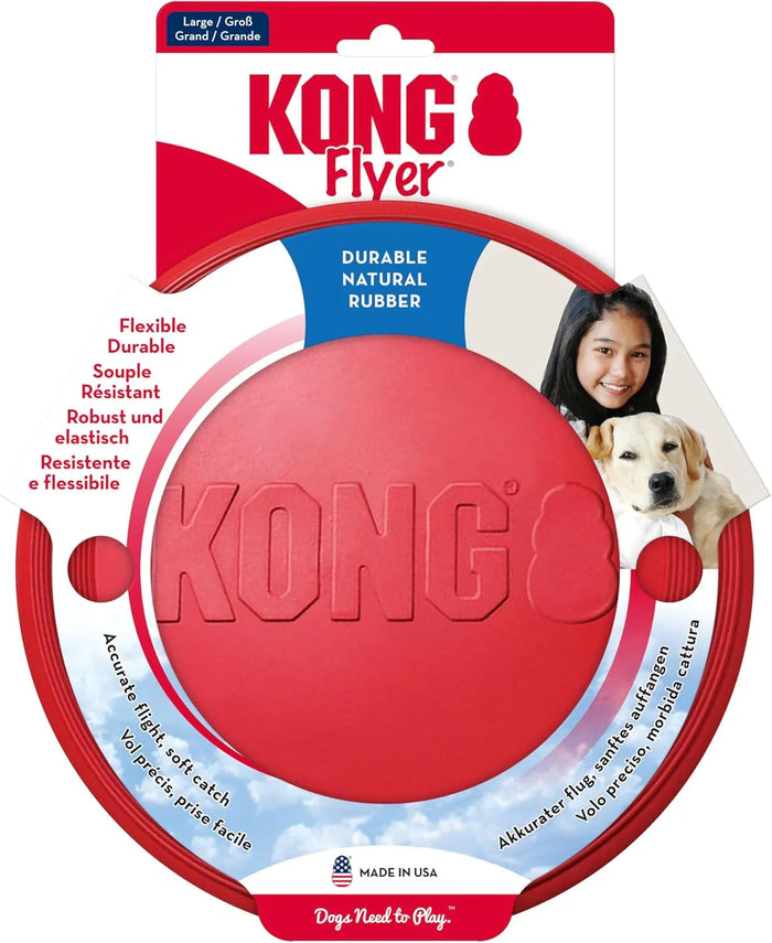 KONG Flyer red natural rubber flying disc for dogs, large size, shown face on