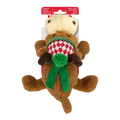 KONG Cozie plush reindeer dog toy dressed in a festive scarf, soft squeaky snuggle toy