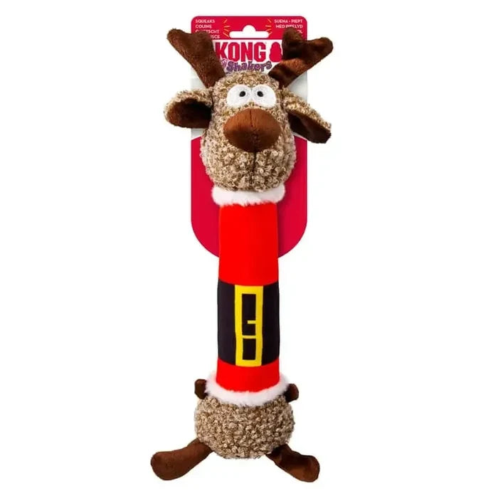 KONG Shakers Luvs plush reindeer dog toy with a long floppy body and outstretched arms