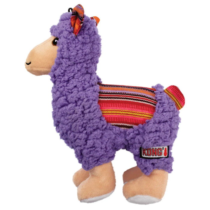 KONG Sherps plush llama dog toy in soft double-layered fabric, standing upright