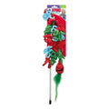 KONG Teaser Loops cat wand toy with festive yarn rings, feathers and a dangling ball