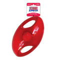 KONG Jumbler Football in red translucent rubber, an oval shell with two moulded handle openings and a ball visible inside