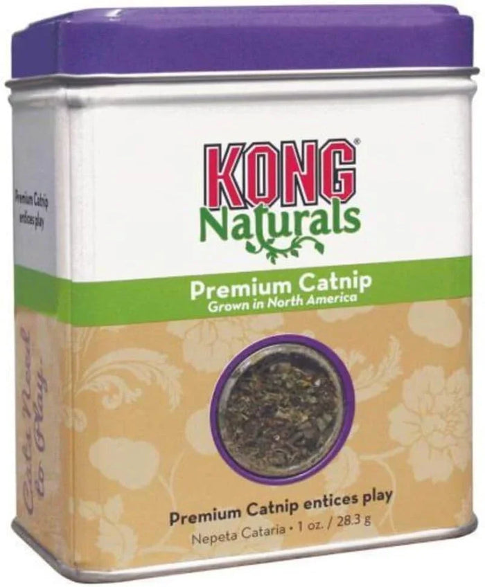 KONG premium North American catnip flakes in a 1 oz resealable tin