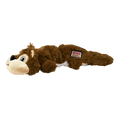 KONG Scrunch Knots Squirrel, a flat stuffing-free plush squirrel in brown with a cream belly and a broad bushy tail