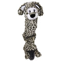 KONG Stretchezz Jumbo snow leopard, a long flat stuffing-free plush with cream and grey spotted markings