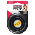 KONG Traxx tyre-shaped natural rubber dog toy in black, shown against a plain background