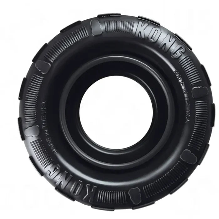 Alternative view of the KONG Traxx rubber tyre dog toy, showing the hollow channel around the inner face