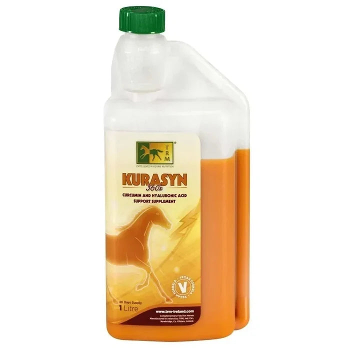 TRM Kurasyn 360X curcumin and hyaluronic acid supplement for horses in a 1 litre bottle