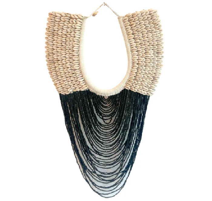 Large Cowrie Shell Collar Display - Black/Natural