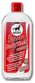 Leovet 5-Star Body Wash Biotin horse shampoo in a 500ml bottle with pump-style cap