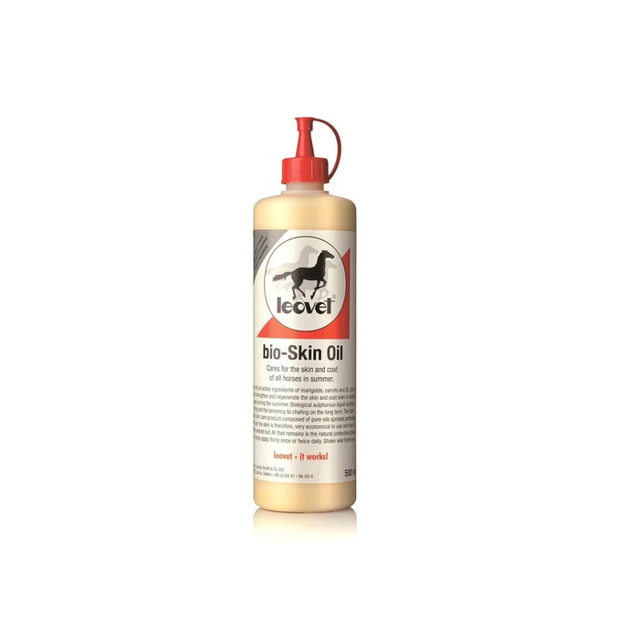 Leovet bio-Skin Oil for horses, 500ml bottle with a green and white label