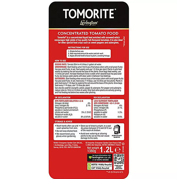 Additional view of the Levington Tomorite 1.2 litre concentrated tomato food bottle