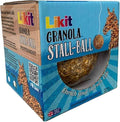 Likit Granola Stall-Ball, a hard round granola horse treat with a rope hanging point