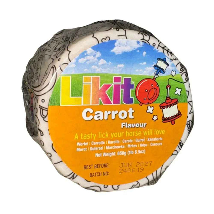 Likit carrot refill lick, 650g orange block in its Likit wrapper