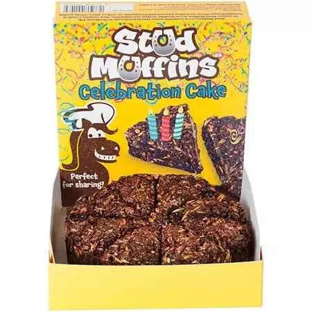 Stud Muffins Celebration Cake for horses, pre-cut into eight slices in its gift box