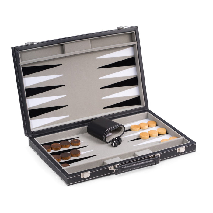 Logan Black Leatherette 15" Backgammon Set
