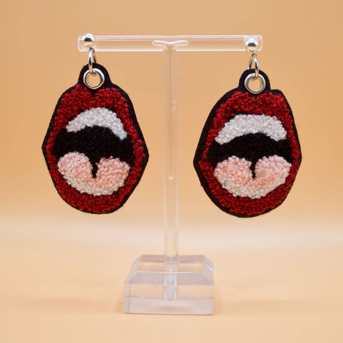Loud Mouth Embroidered Earrings