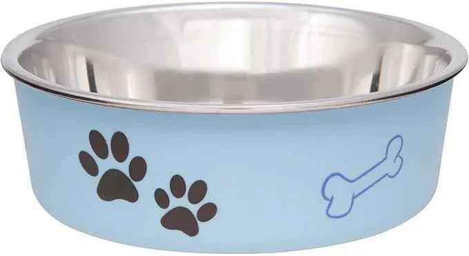 Loving Pets Bella Bowl in murano light blue with a stainless steel interior, large size