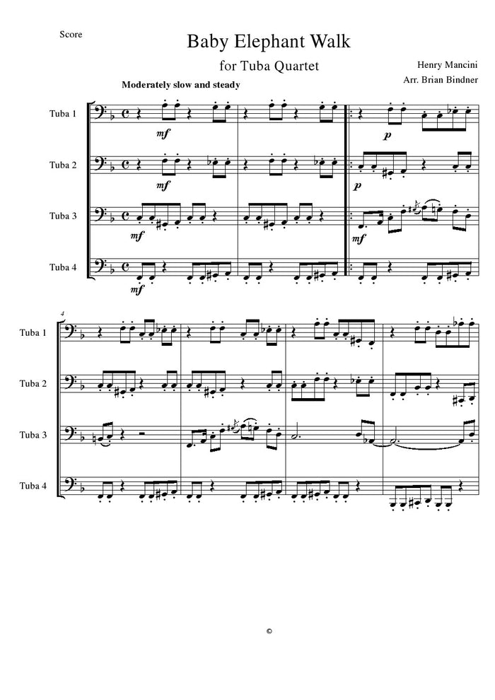Mancini - Baby Elephant Walk - Tuba Quartet (TTTT)