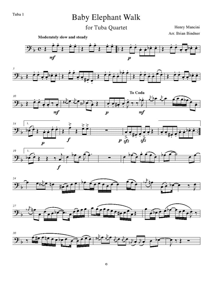 Mancini - Baby Elephant Walk - Tuba Quartet (TTTT)
