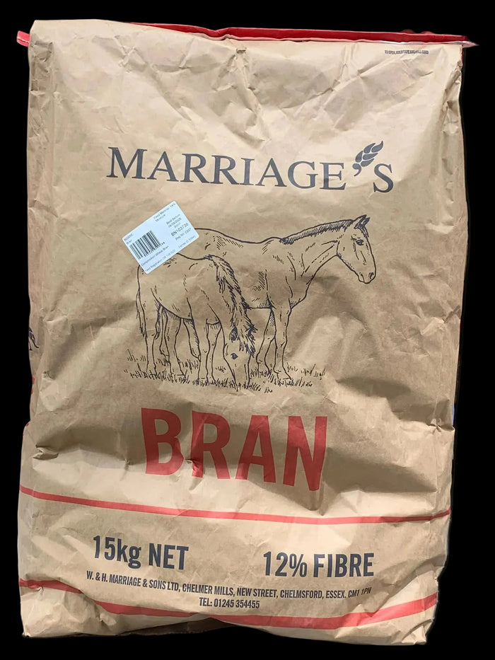 Marriage's Broad Bran in a 15kg bag, traditional coarse wheat bran for horses