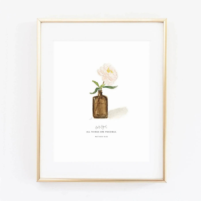 Matthew 19:26 Peony Scripture Print