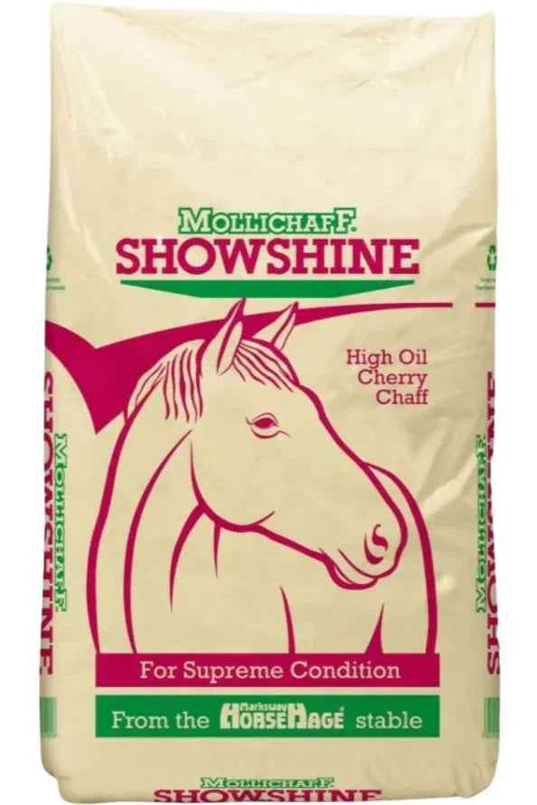 Mollichaff ShowShine 12.5kg bag of high oil cherry flavoured conditioning chaff for show horses
