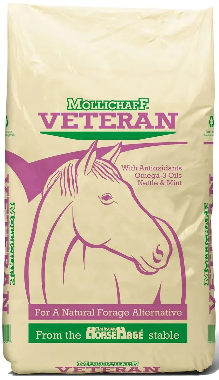 Mollichaff Veteran 12.5kg bag of soft short chop forage mix for older horses and ponies