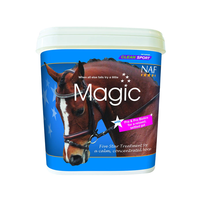 NAF Five Star Magic calming powder for horses in a 3kg tub