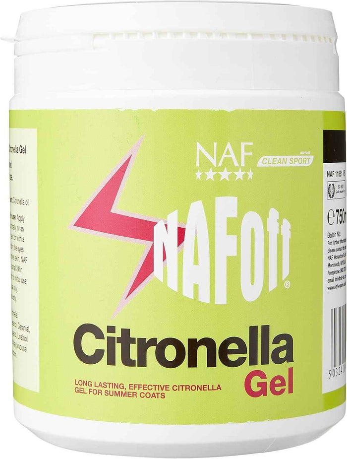 NAF Off Citronella Gel tub, 750ml hand-applied citronella fly repellent gel for horses