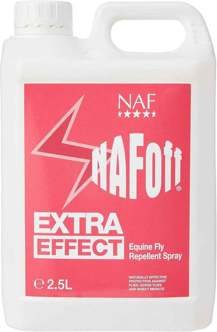 NAF Off Extra Effect 2.5 litre refill container of pink insect repellent liquid for horses