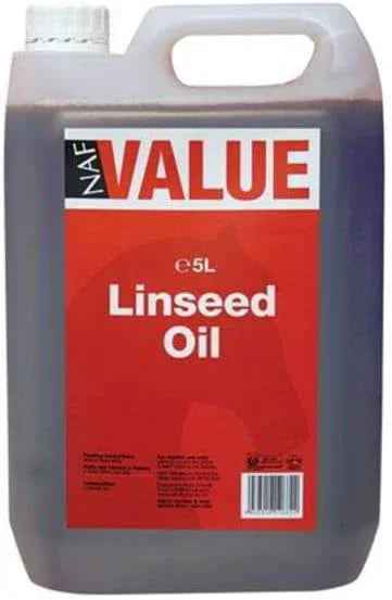NAF Linseed Oil 5 litre container, cold-pressed linseed oil feed supplement for horses