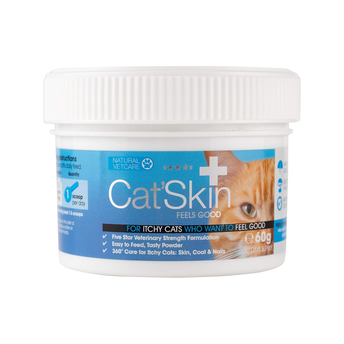 Natural VetCare Cat'Skin tub, a powdered skin and coat supplement for cats