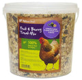 Nature's Grub Fruit and Berry Treat Mix in its 1.2kg reusable bucket with lid