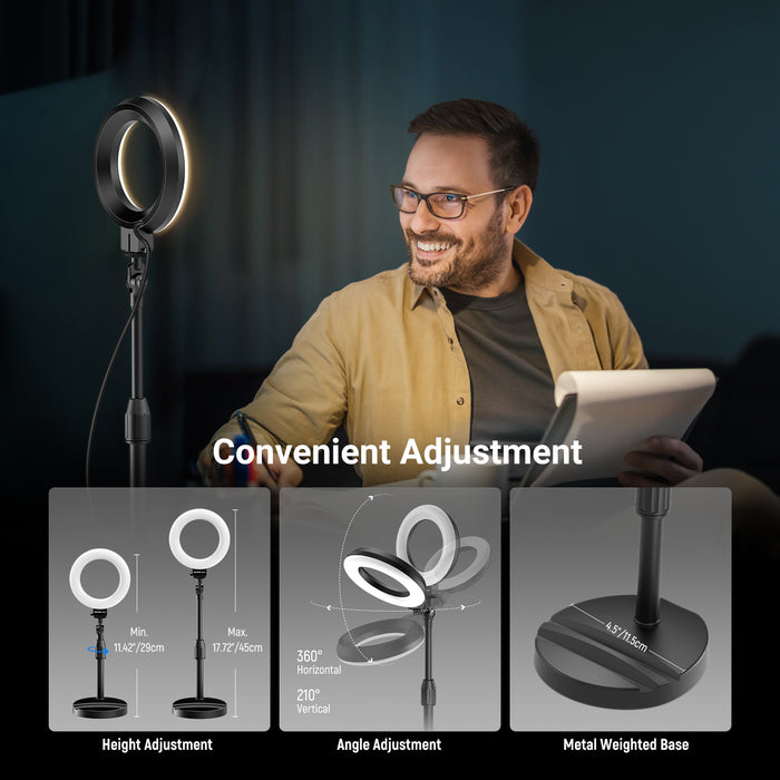 The table stand smoothly adjusts from 11.42" to 17.72"