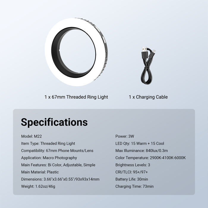 NEEWER BASICS M22 67mm Threaded Ring Light