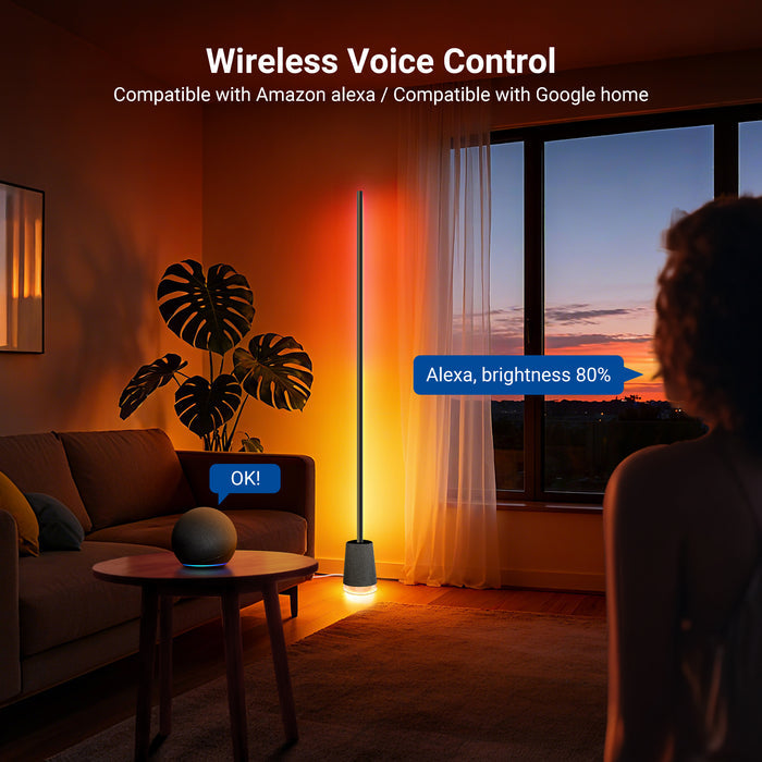 NEEWER NF06 RGBCW Smart LED Floor Lamp is compatible with Amazon Alexa and Google Home.