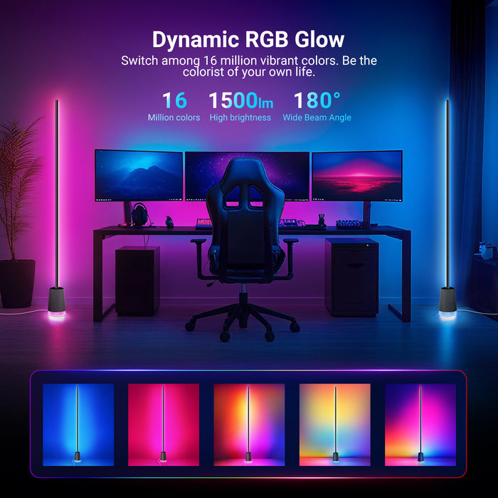 NEEWER NF06 RGBCW Smart LED Floor Lamp features a tall, sleek minimalist design standing 65" high with 16 million colors.