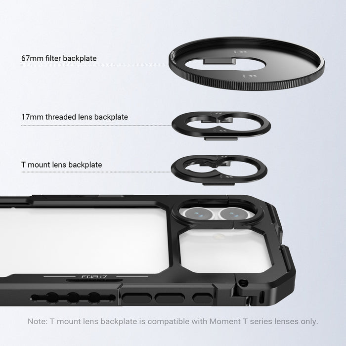 3 interchangeable backplates connect filters and lenses for creative shots.