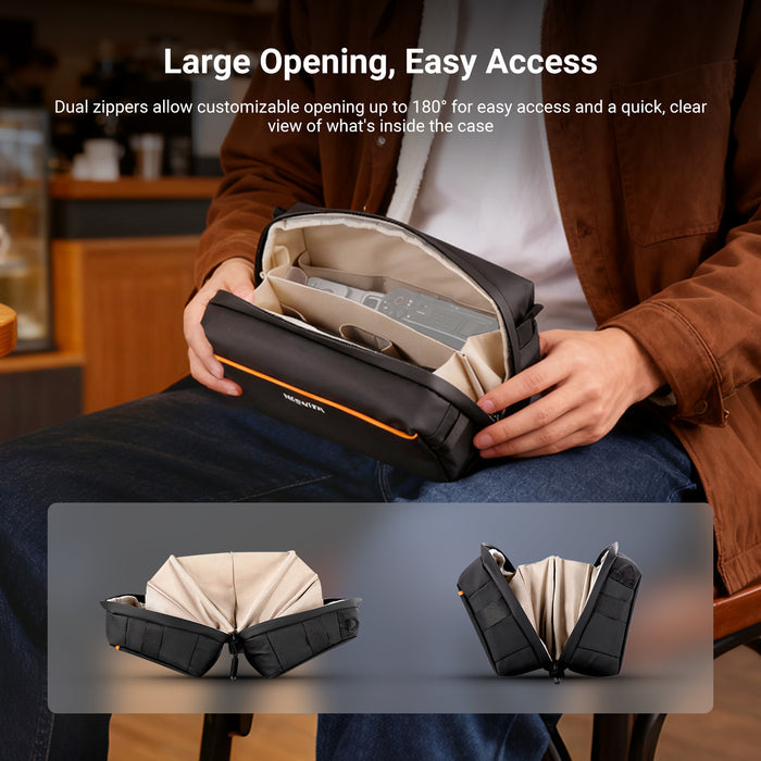 Dual zippers allow customizable opening up to 180° for easy access.