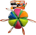 Nerf Dog plush wedge ball with fabric carrying straps around the outside