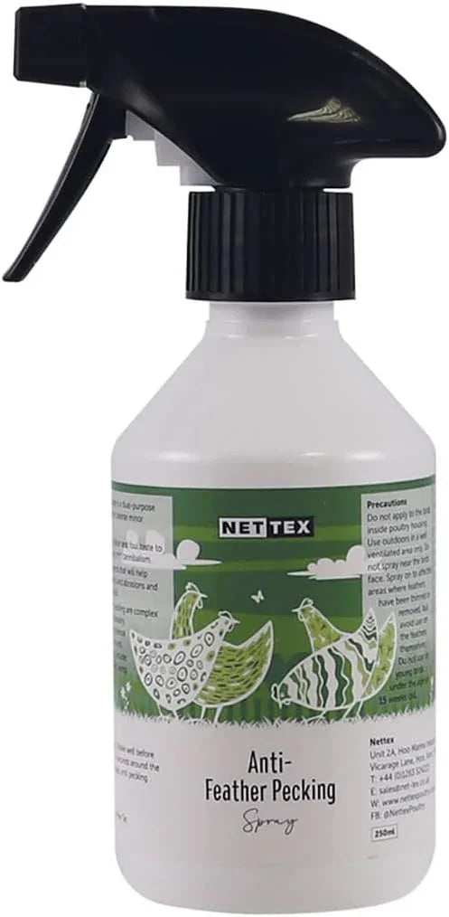 Nettex Anti-Feather Pecking Spray, 250ml bottle for poultry and game birds