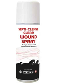 Nettex Septi-Clense Clear Wound Spray bottle, 200ml, with white spray head and green label