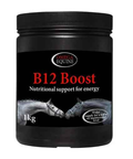 Omega Equine B12 Boost tub, 1kg, green and white equine supplement packaging