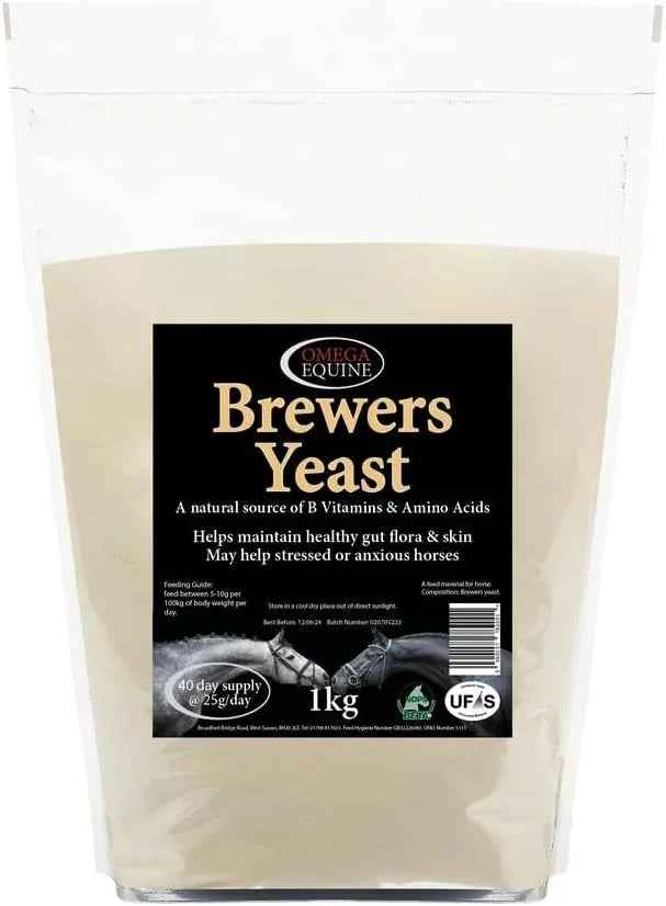 Omega Equine brewers yeast 3kg bag, fine powder digestive supplement for horses