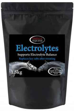Omega Equine electrolytes 1.5kg tub, apple flavoured salt replacement powder for horses