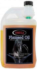 Omega Equine cold pressed flax oil in a 1 litre bottle, conditioning oil for horses