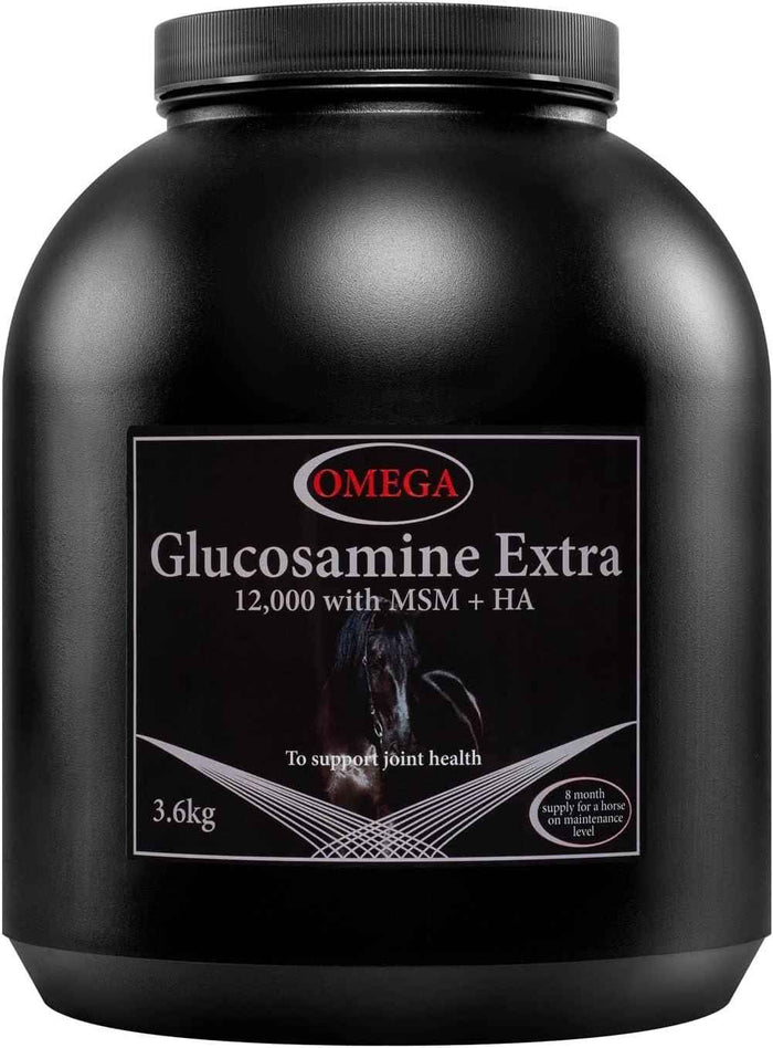 Omega Equine Glucosamine Extra 3.6kg tub of joint supplement powder